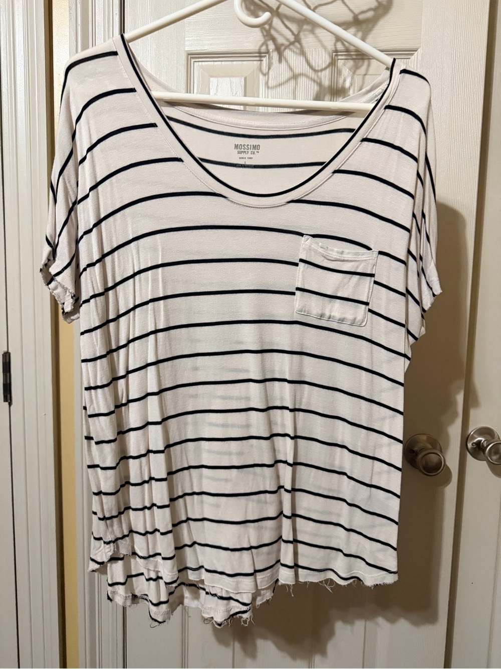 Mossimo Supply Co. White Black Striped Pocket Short Sleeve Tee
